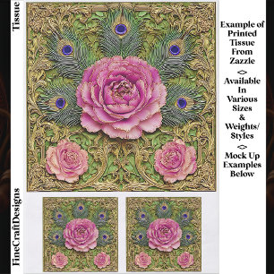 Peonies & Peacock Feathers Panel EH7 Decoupage Tissue Paper