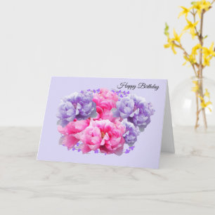 Peonies Pink and Purple Birthday Card