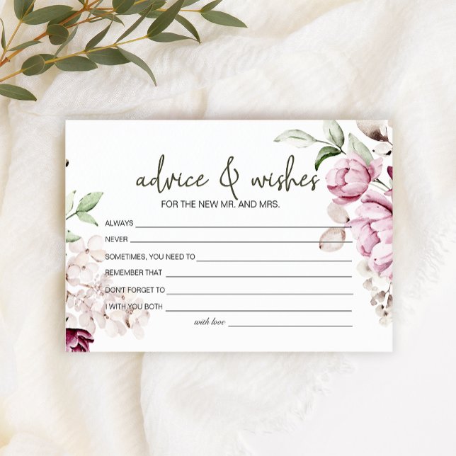 Peonies Pink Burgundy Floral Advice Wishes Wedding Stationery (Creator Uploaded)