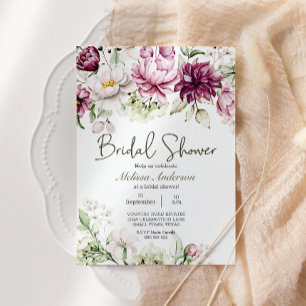 Peonies Pink Burgundy Floral Bridal Shower Invitation