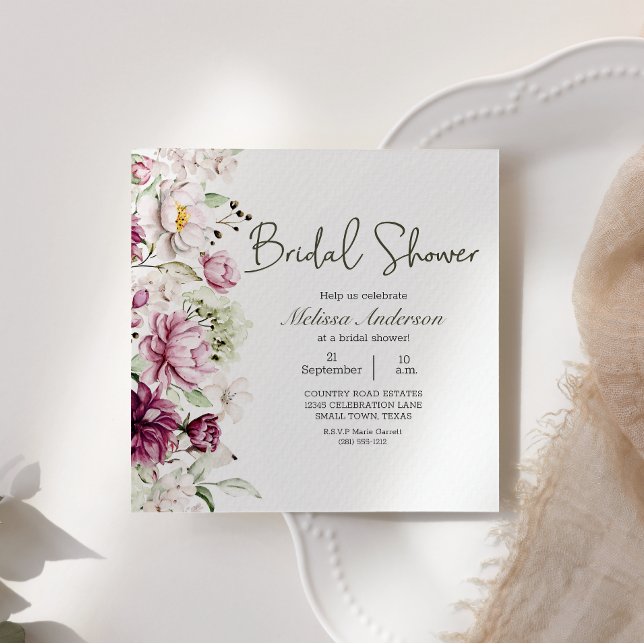 Peonies Pink Burgundy Floral Bridal Shower Invitation (Creator Uploaded)