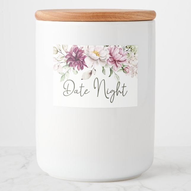 Peonies Pink Burgundy Floral Date Night Jar Food Label (Front)