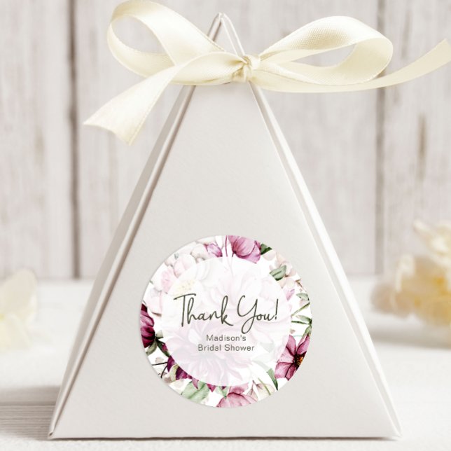 Peonies Pink Burgundy Floral Wedding Favour Classic Round Sticker (Creator Uploaded)