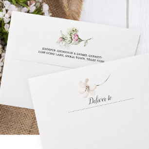 Peonies Pink Burgundy Floral Wedding Invitation  Envelope