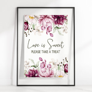 Peonies Pink Burgundy Floral Wedding Love Is Sweet Poster