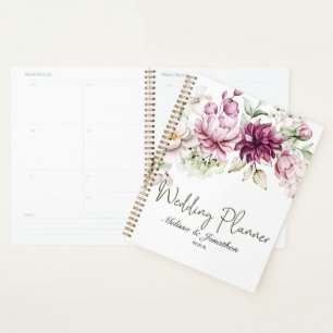 Peonies Pink Burgundy Floral Wedding Planner