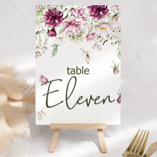 Peonies Pink Burgundy Floral Wedding Table Number
