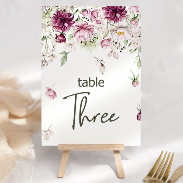 Peonies Pink Burgundy Floral Wedding Table Number (Creator Uploaded)