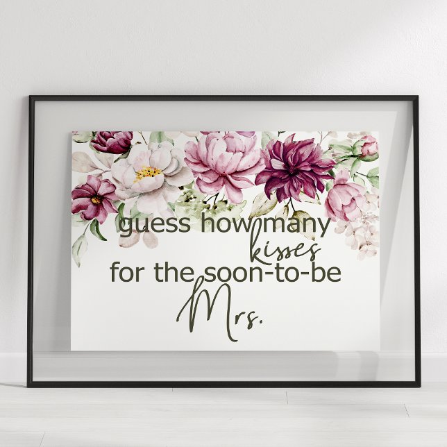 Peonies Pink Burgundy Guess How Many Kisses Game Poster (Creator Uploaded)
