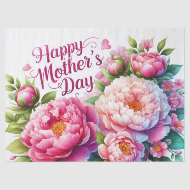 Peonies Pink Floral Mother's Day  Tissue Paper (Front)