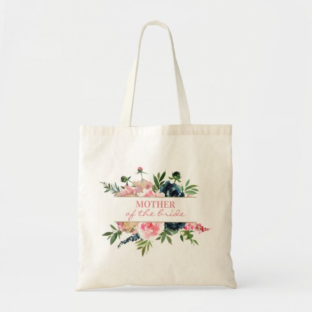 Peonies Pink Navy Floral Mother of the Bride Gift Tote Bag (Front)