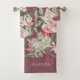 Peonies pink rose flowers flower garden bouquet bath towel set