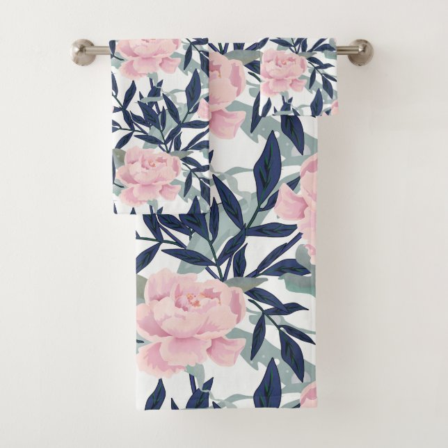 Peonies pink rose flowers flower garden bouquet  bath towel set (Insitu)