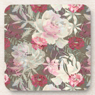Peonies pink rose flowers flower garden bouquet coaster