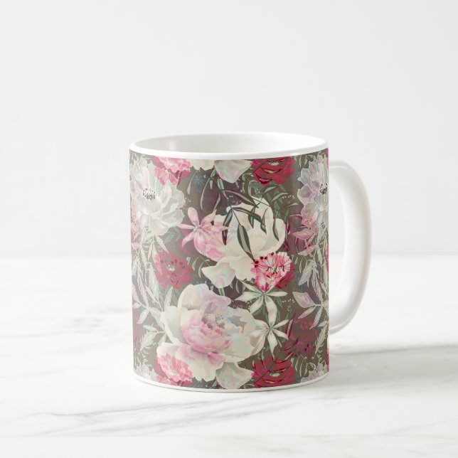 Peonies pink rose flowers flower garden bouquet coffee mug (Front Right)