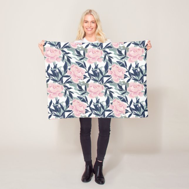 Peonies pink rose flowers flower garden bouquet  fleece blanket (In Situ)
