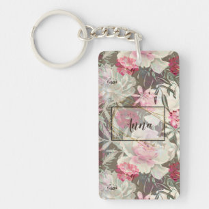 Peonies pink rose flowers flower garden bouquet key ring