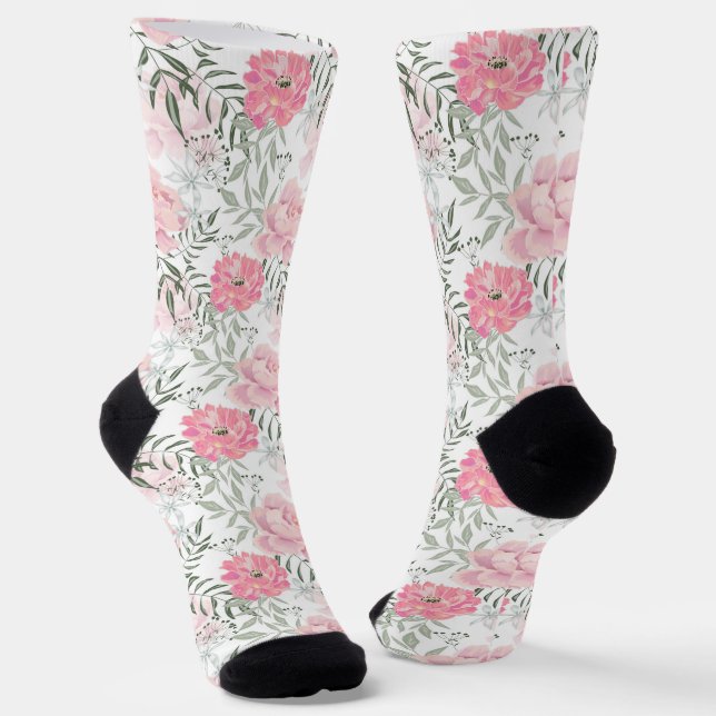 Peonies pink rose flowers flower garden bouquet na socks (Angled)