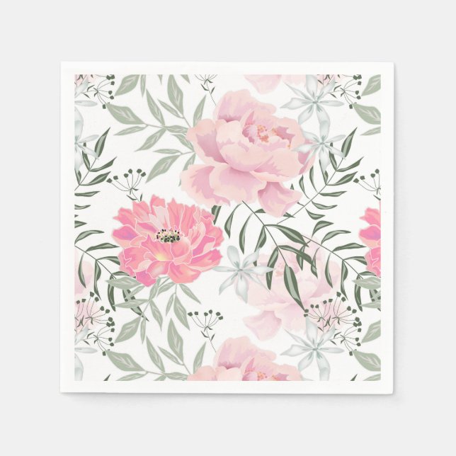 Peonies pink rose flowers flower garden bouquet napkin (Front)