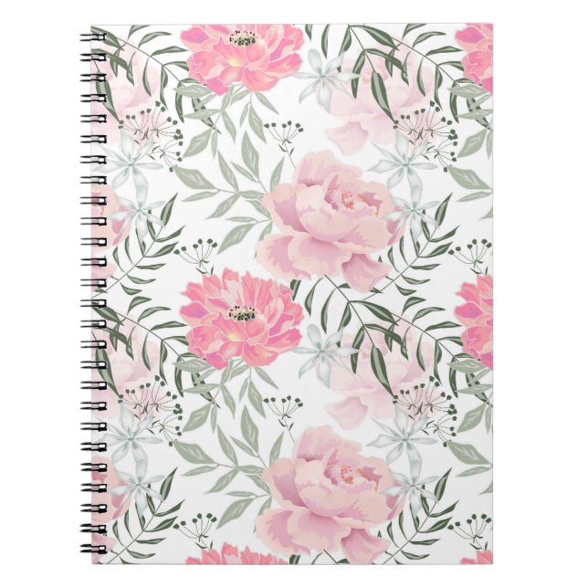 Peonies pink rose flowers flower garden bouquet notebook (Front)