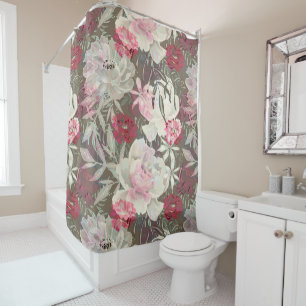Peonies pink rose flowers flower garden bouquet shower curtain