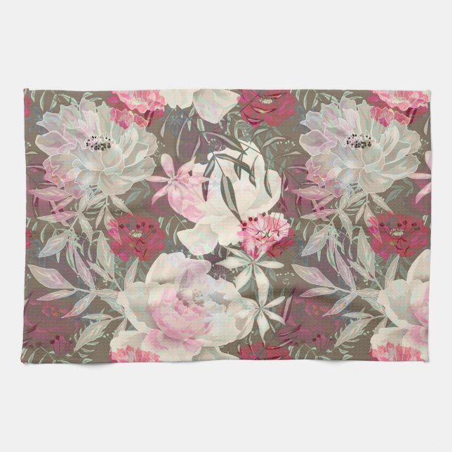 Peonies pink rose flowers flower garden bouquet tea towel (Horizontal)