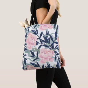 Peonies pink rose flowers flower garden bouquet tote bag