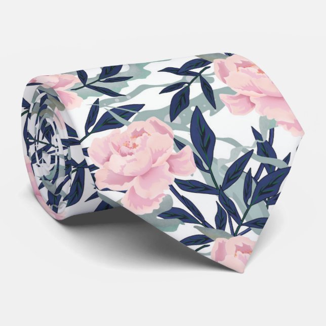 Peonies pink rose flowers flower personalised tie (Rolled)