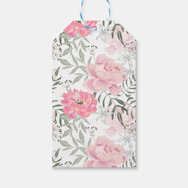 Peonies pink rose flowers  gift tags (Front)