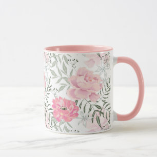 Peonies pink rose flowers mug