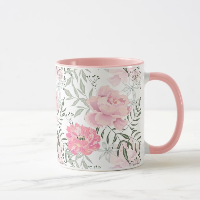 Peonies pink rose flowers mug (Right)