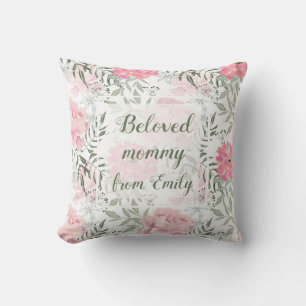 Peonies pink rose flowers personalised cushion