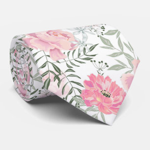 Peonies pink rose flowers personalised tie