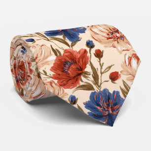 Peonies Print Groom Wildflower Wedding Tie