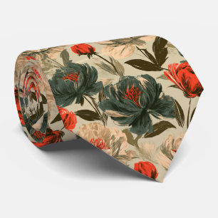 Peonies Print Groomsmen Greenery Wedding Tie