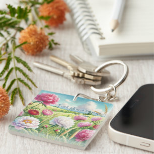 Peonies & Quote  Key Ring