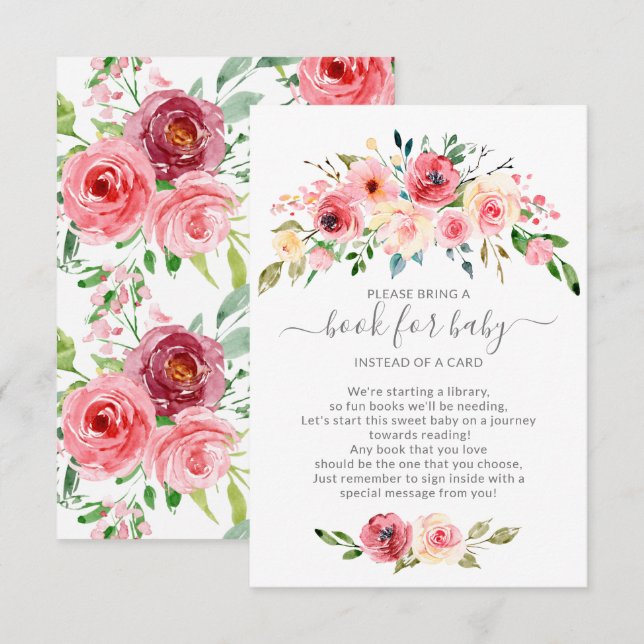 Peonies Rose Floral Baby Shower Book for Baby Enclosure Card (Front/Back)