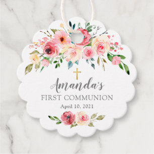 Peonies Rose Floral First Holy Communion Favour Tags