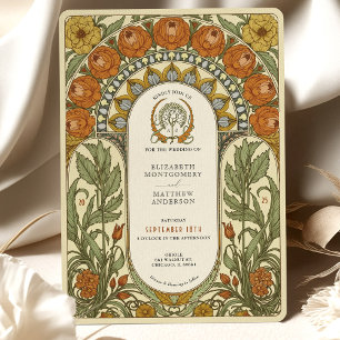 Peonies & Roses Art Nouveau Wedding Invitation