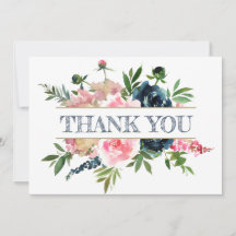 Peonies Roses Pink & Navy Watercolor Wedding