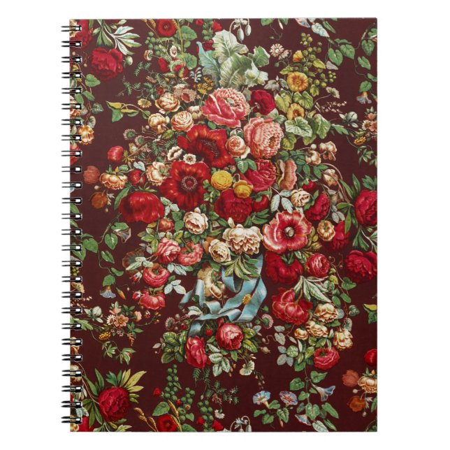 Peonies & Roses,Vintage Chintz Floral Pattern Notebook (Front)