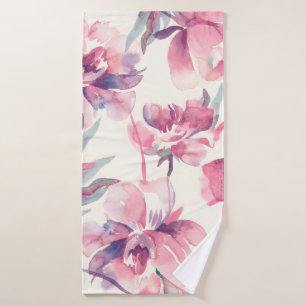 Peonies Seamless Pattern. Watercolor Background. Bath Towel