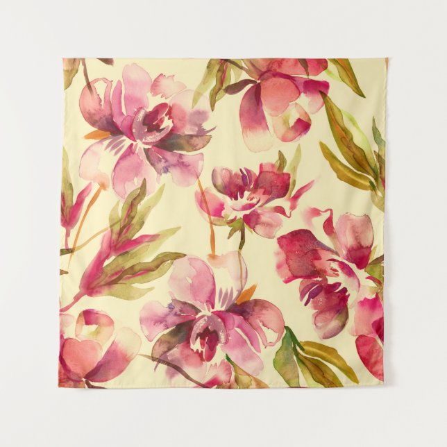 Peonies Seamless Pattern. Watercolor Background.  Tapestry (Front)