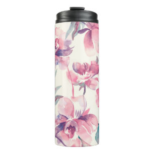 Peonies Seamless Pattern. Watercolor Background. Thermal Tumbler