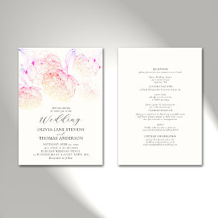 Peonies Sketch Elegant Floral All in One Wedding Invitation
