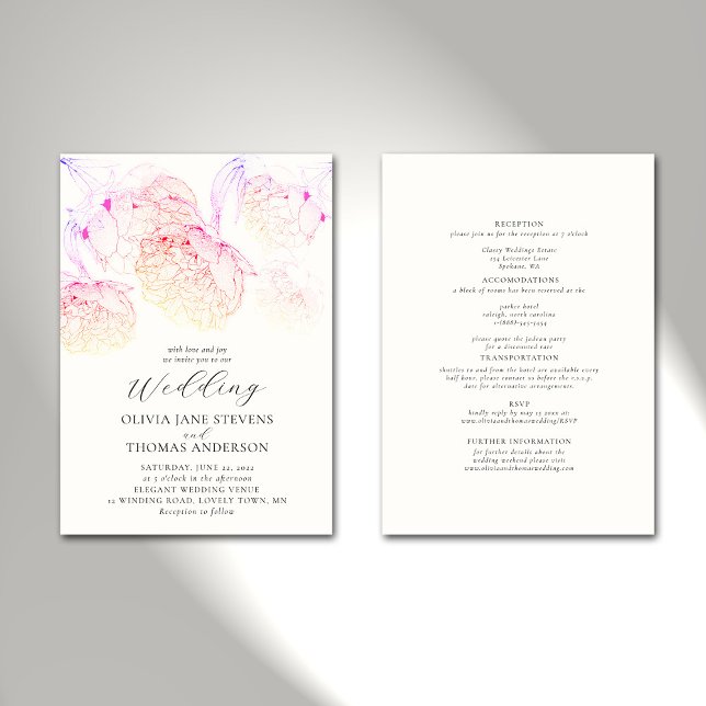 Peonies Sketch Elegant Floral All in One Wedding Invitation (Creator Uploaded)