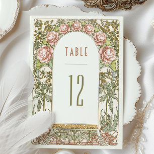 Peonies Table Numbers Vintage Art Nouveau Wedding