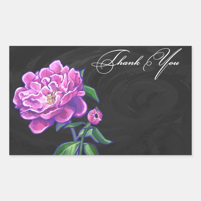 Peonies Thank You Rectangular Sticker (Front)