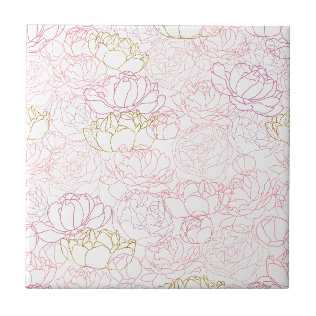 Peonies touch of gold tile (Front)