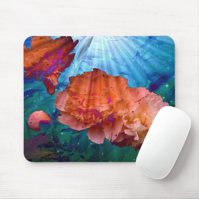 Peonies Under Water Mouse Mat (With Mouse)